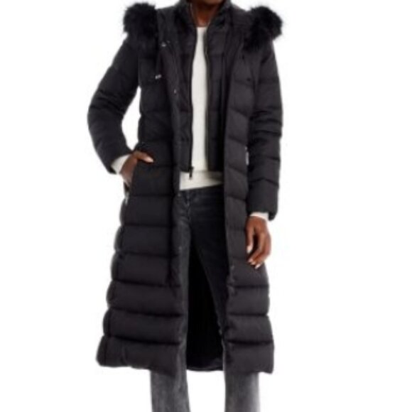 Tahari Nellie Long Coat – Black, Size S – Insulated with Removable Faux Fur Trim - Picture 7 of 12